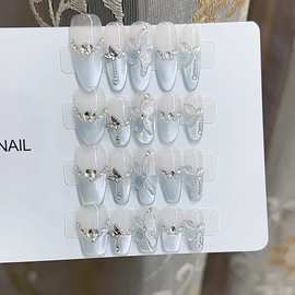 奈姿纯手工光疗穿戴美甲猫眼冰川蝶批发成品重复使用美甲贴片可拆