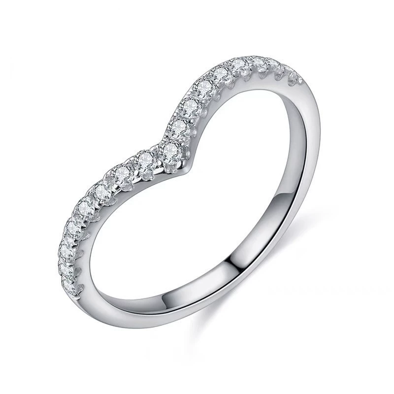 Half circle row diamond ring simple D color FL clarity moissanite diamond ring wild broken diamond tail ring V row ring