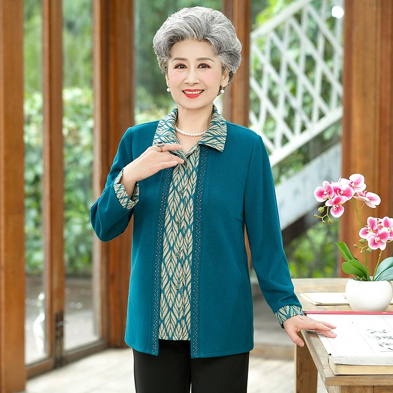 Бабушка весенний кардиган поддельные два кардигана миссис мама весенний наряд пожилой весенний осенний пиджак