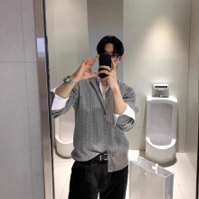 跨境春秋韩系针织衫男士开衫长袖小众时尚质感百搭毛衣宽松麻花纹