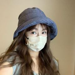 日系格子卷边渔夫帽女夏季新款大檐速干遮阳防晒帽时尚显脸小盆帽