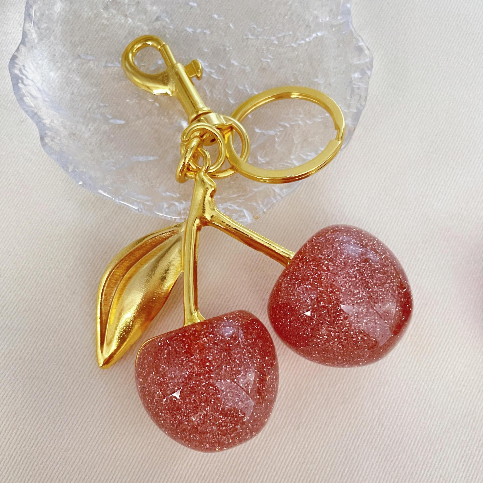 Plating Design Cute Style 1 Piece Cute Cherry Apple Alloy Plating Spring Ring Trigger Clasp Closure Bag Pendant Keychain