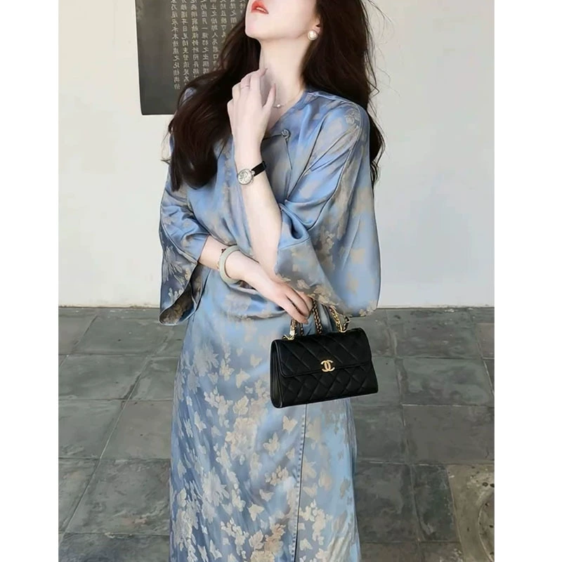 Новый китайский стиль Синее платье высокого класса 2025 года