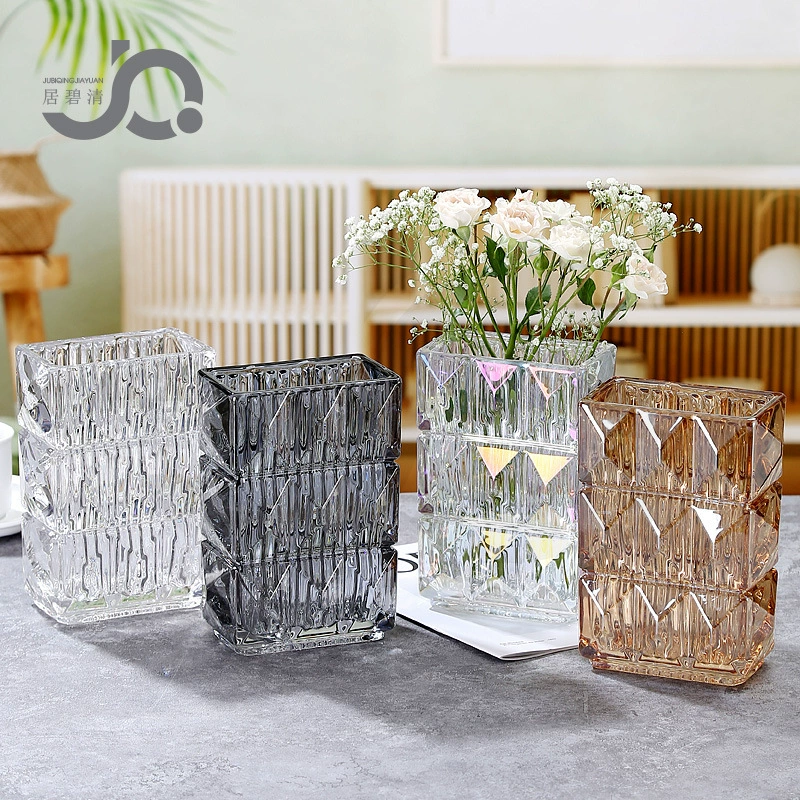 Glass Vase Rousseau Series, European-style Luxury, Black & Red Accent, 21×17.5×31.5 cm