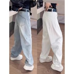 大きいサイズの婦人服2025春の新型の白いストレートジーンズの太った妹はゆったりしていて、やせているリラックス感があります。