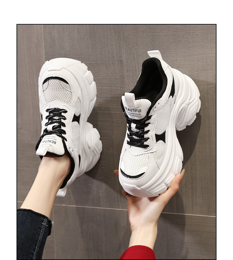 Giày sneaker nữ đế dày chunky mesh lưới thoáng khí, tăng chiều cao nhẹ nhàng — Màu trắng chi tiết 17