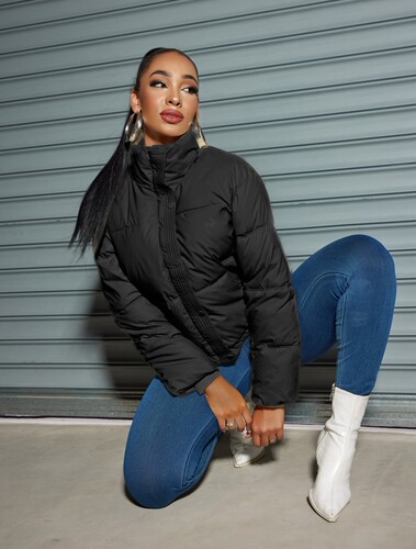 Wash-free PU short-style thickened down cotton-padded coat for women, featuring a stand-up collar—perfect for petite figures this winter.