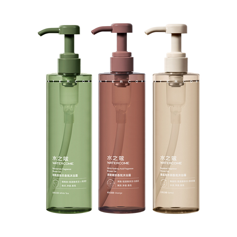 SHUZHIKOU 니코틴 아미드 과일 산 샤워 젤 제조업체는 지속적인 향기 밝은 샤워 젤 400ML 에 영양을 공급하고 보습합니다.