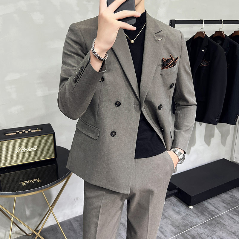 23 Autumn New Suit suit Slim-fit Business Casual plus size Double Row Suit Men's Dress LJT9962