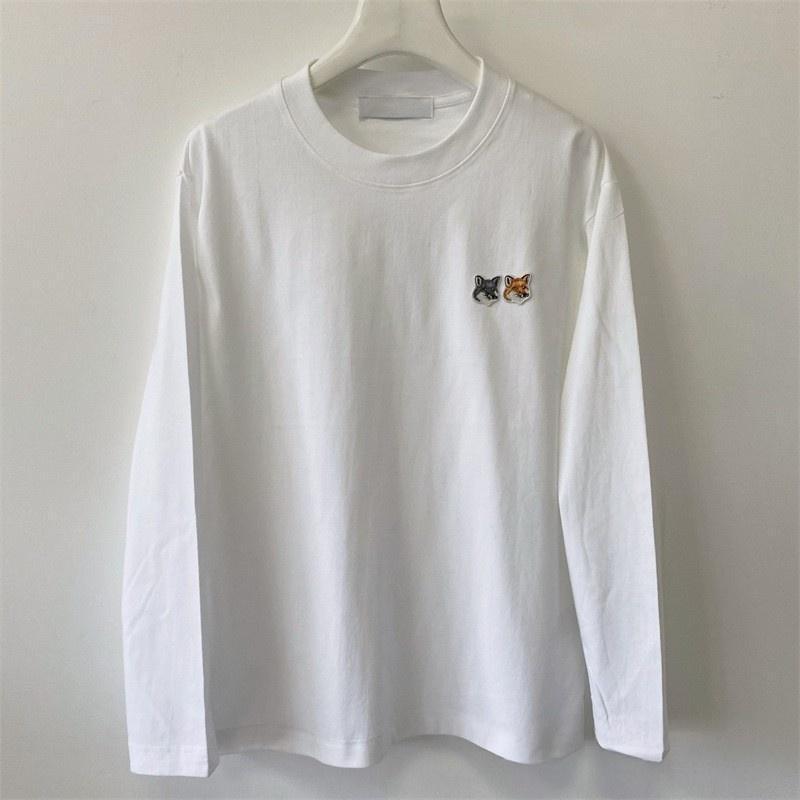 2025 Autumn and Winter French Mk Single Fox Head Embroider Lazy Style Round Neck Loose Round Neck Layered Long-Sleeved T-Shirt