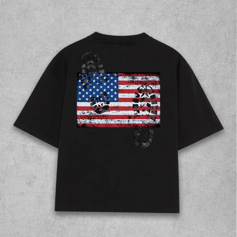 アメリカンストリートヒップホップスタイルY2Kトレンディな国旗夏の漫画の男性と女性のプリントルーズTシャツ個性多用途クロスボーダー|undefined
