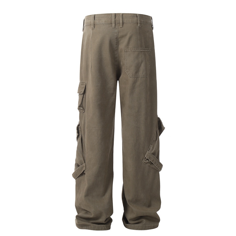 Men's Clothing Street Retro Washed Loose Tooling Jeans Men's Trendy Fashion Street Niche Design Sense Casual Pants_voghion.com