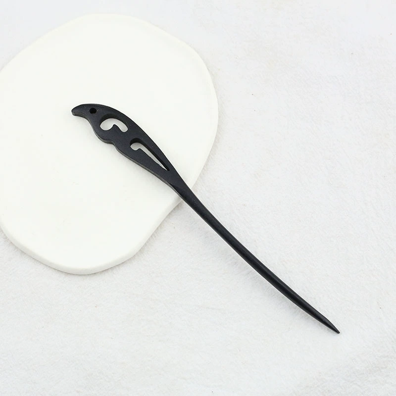 Chinese-style Hairpin, Ebony Sandalwood, 20 cm, Modern Elegant Floral Design