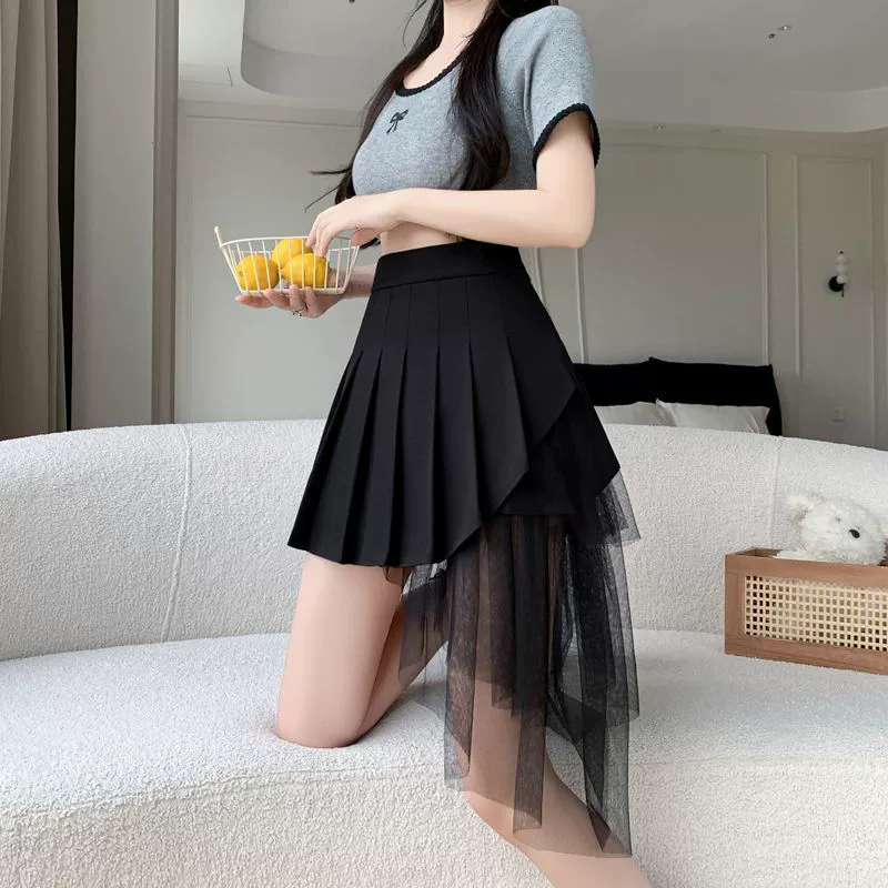 Костюм плиссированная юбка, лето 2025, новая юбка трапециевидной формы с высокой талией, сетчатая юбка, миниатюрная утягивающая короткая юбка