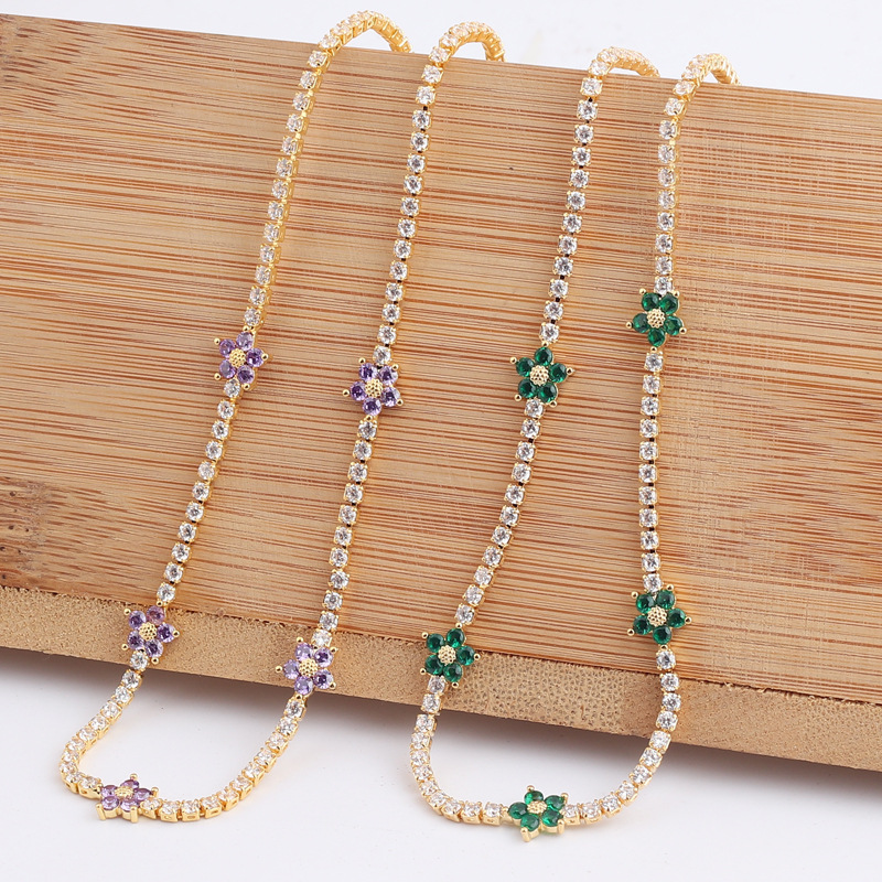 Simple Style Flower Zircon Copper Tennis Chain Choker Wholesale display picture 9
