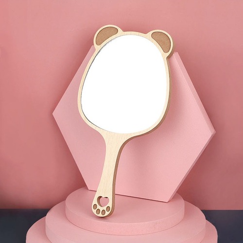 Beauty salon special makeup mirror female handle high-definition embroidered handheld handle mirror portable wooden small mirror