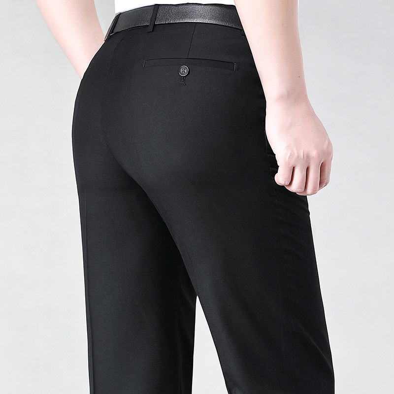 Summer Men's Silk Trousers, Thin and Loose-Fitting, High-Waisted, Business Formal Wear, Middle-Aged Dad Style, High-End Feel, Long Pants, Wrinkle-Free