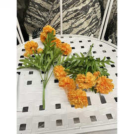 万寿菊仿真花束桔黄色圆菊绢花室内外摆放金钱菊花艺花瓶多层