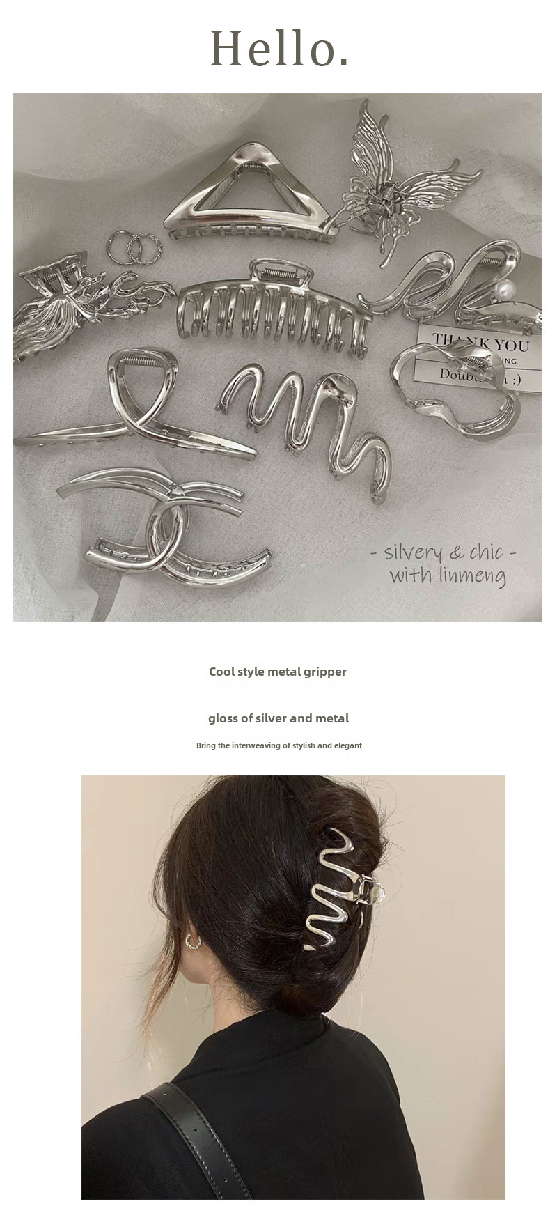 Fermaglio per capelli in metallo argentato Fermaglio per capelli a disco Grande volume per capelli Fermaglio per squalo di alta qualità Accessori per capelli coreani Copricapo Fermaglio per capelli per donne_voghion.com