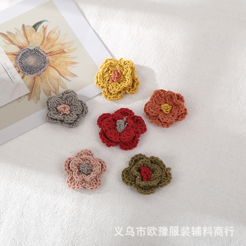 双层带芯花手钩花头饰配件diy编织花鞋帽箱包配饰