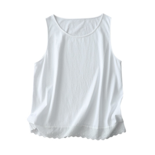 Summer Cotton Linen Versatile Lace Edge Blouse 2025 Washed Cotton Loose Casual T-shirt Women's Top