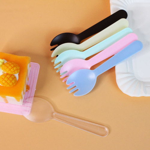 Wholesale disposable forks and spoons, plastic spoons, integrated spoon and fork, jelly spoon, individual packaging, sand-coated dessert fork, bagged