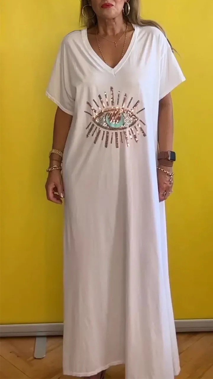 Wholesale Women's Streetwear Printing Devil's Eye Holiday Daily V Neck Short Sleeve T Shirt Dress display picture 1