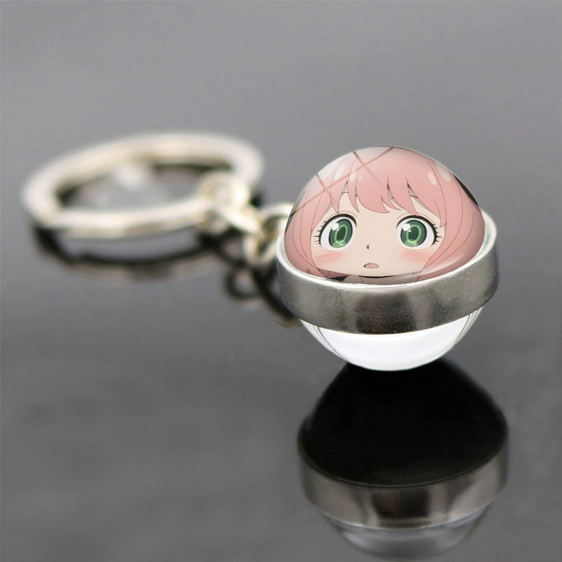 Double-sided glass pendant for keys, keychain, accessory