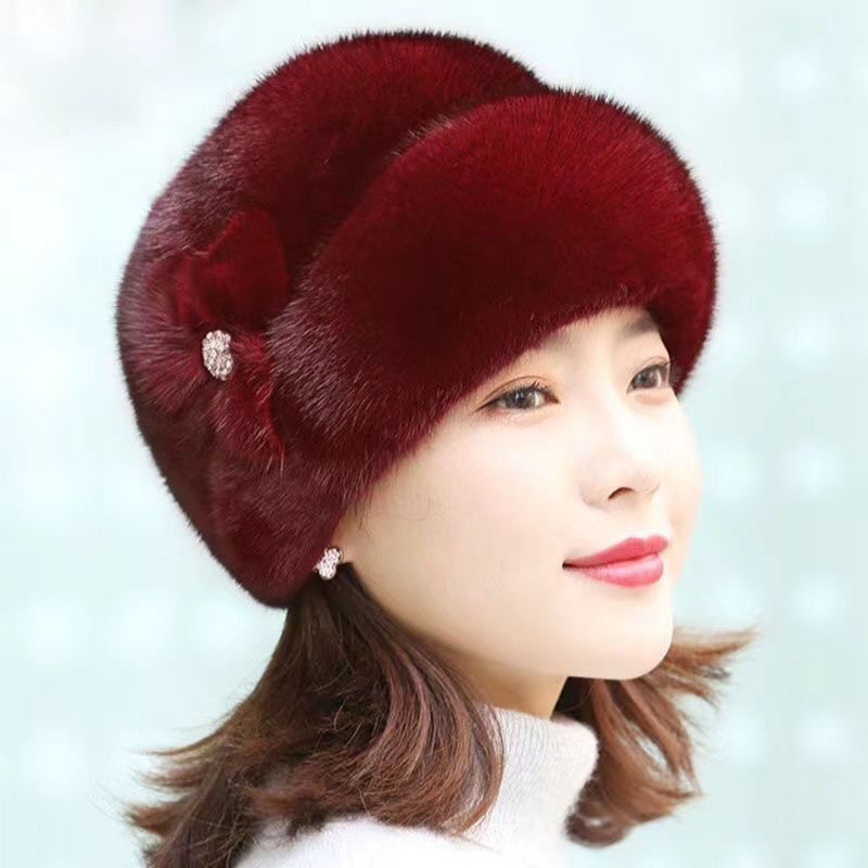 冬季时尚老人加绒奶奶加厚保暖女士针织毛线帽妈妈中老年帽子|undefined