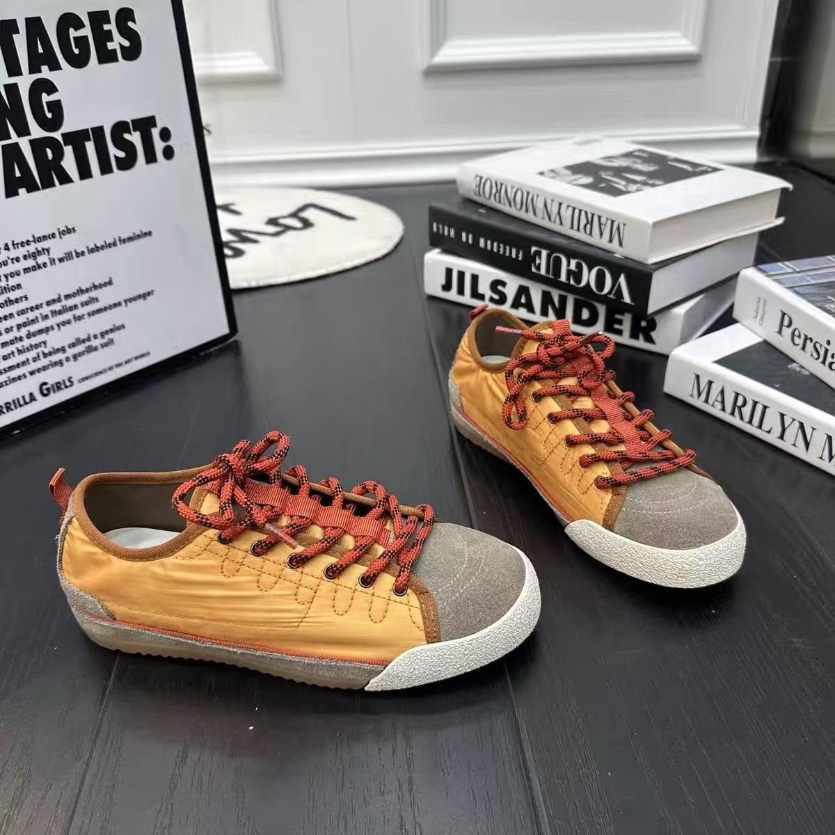 Retro Satin Soft Sole Casual Sneakers For Women 2026 Spring New Round Toe Lace-Up Color Block Versatile Fashionable_vogvips.com