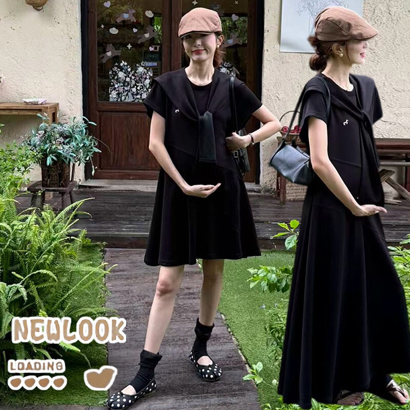Maternity summer dress 2026 new style, stylish and loose-fitting, does not show pregnancy, with pony embroidery and shawl, beautiful dress