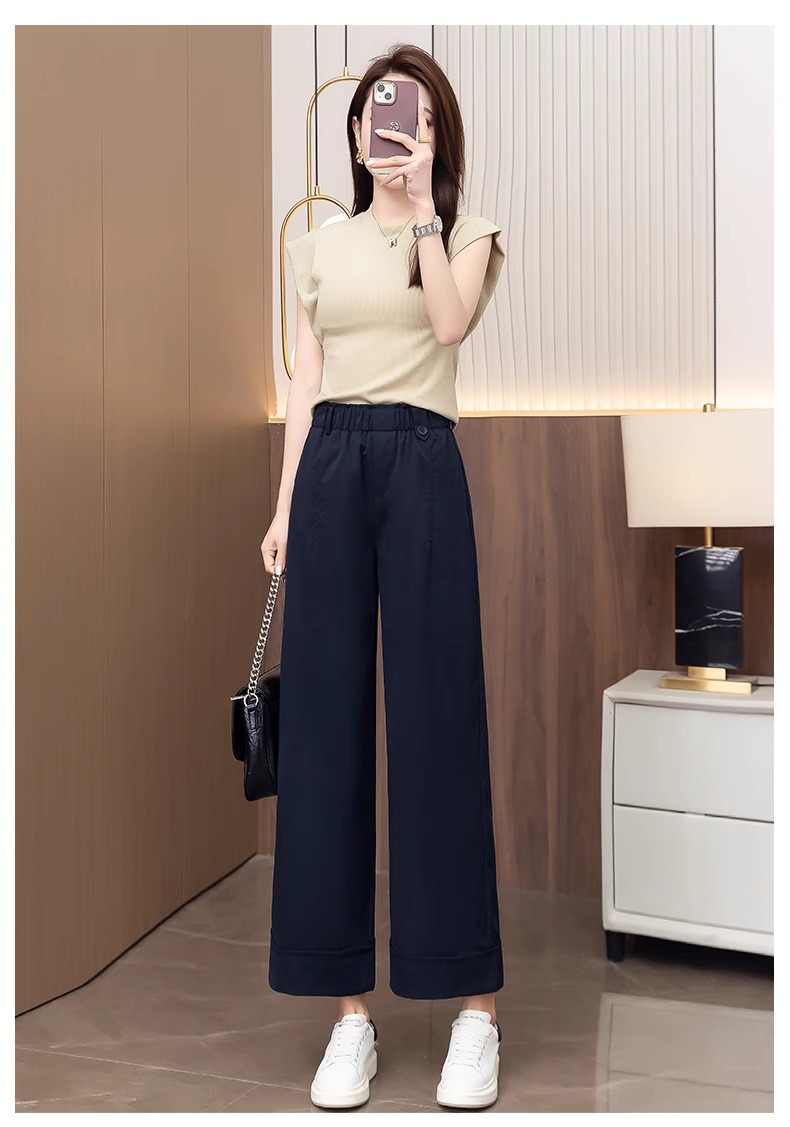 Quần ống rộng nữ cạp cao dáng suông, kiểu hoa bào eo, phong cách thời trang mới — Màu trà sữa chi tiết 24