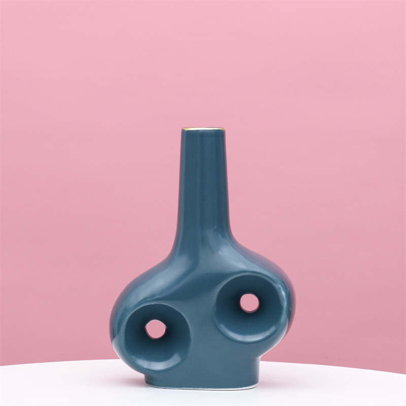 Cerámica forma geométrica florero Mediterráneo nórdico moderno minimalista blanco porcelana verde casa Llano quema decoración arreglo floral