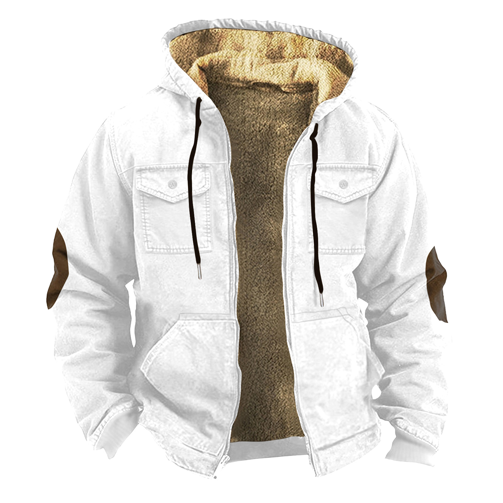 2023 transfronteriza europea y americana patrón de color sólido impresión 3D Impresión digital suéter con capucha forro marrón bolsillo algodón