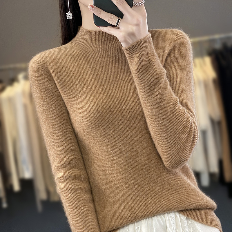 Factory wholesale 2023 new first-line garment half turtleneck striped sweater women's long sleeve pullover knitted bottoming shirt