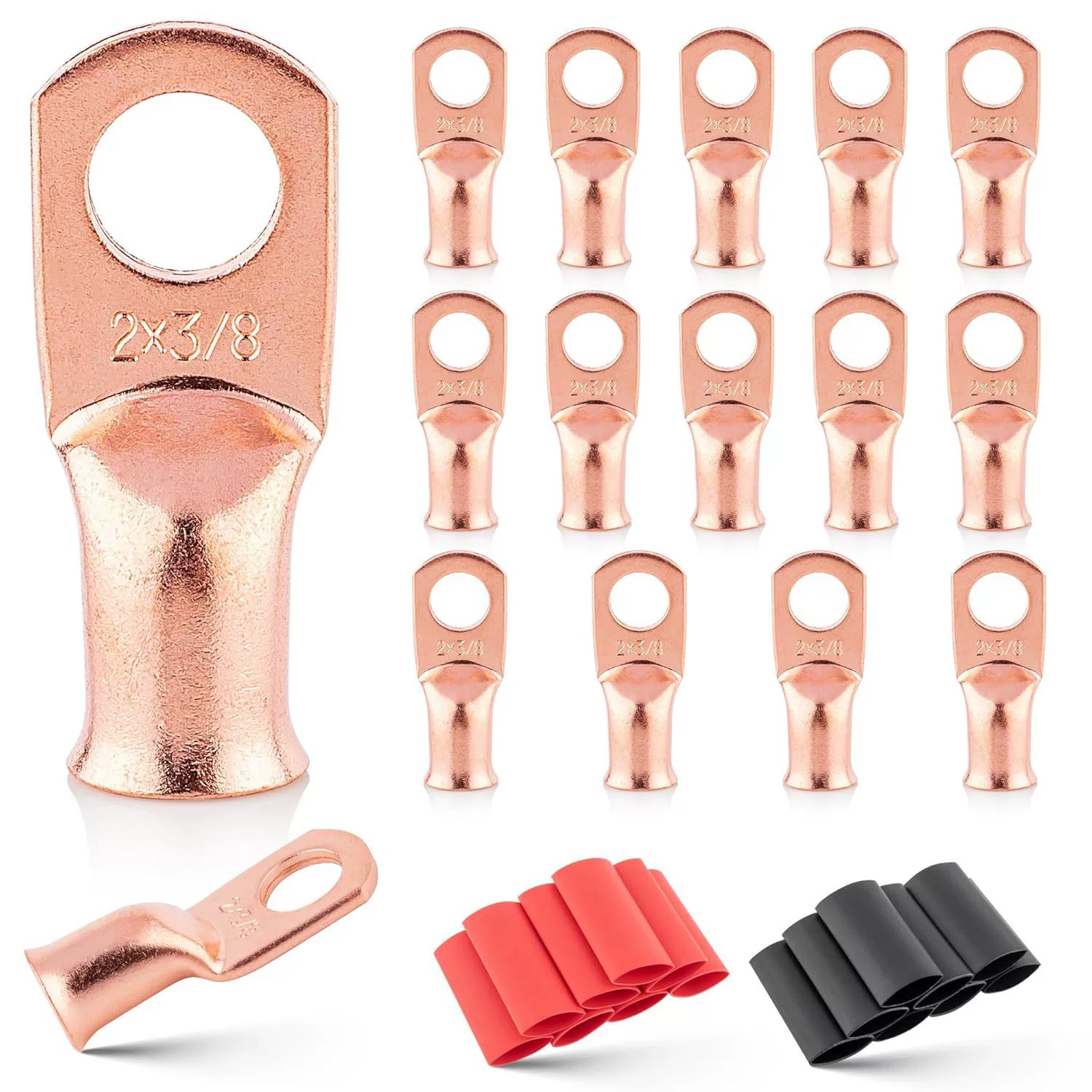 RED WOLF 2 AWG 3 \/8 "(M10) 16 Pcs Wire Lugs Ring Terminal