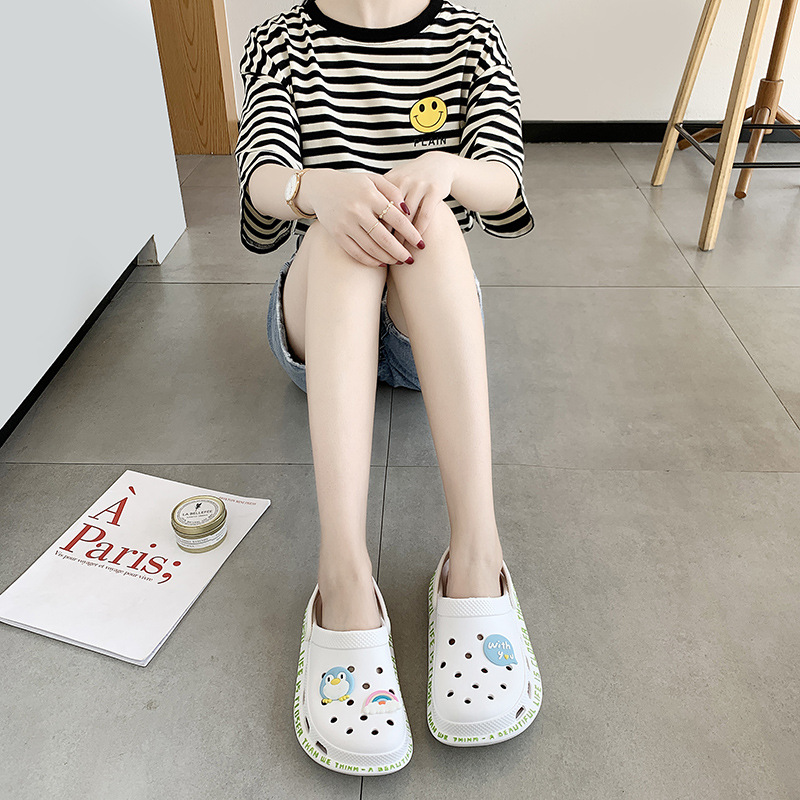 Zapatos con agujeros para mujer Xia ins marea suela gruesa Baotou zapatos de enfermera antideslizantes zapatos de oficina transpirables de moda sandalias y zapatillas para mujer