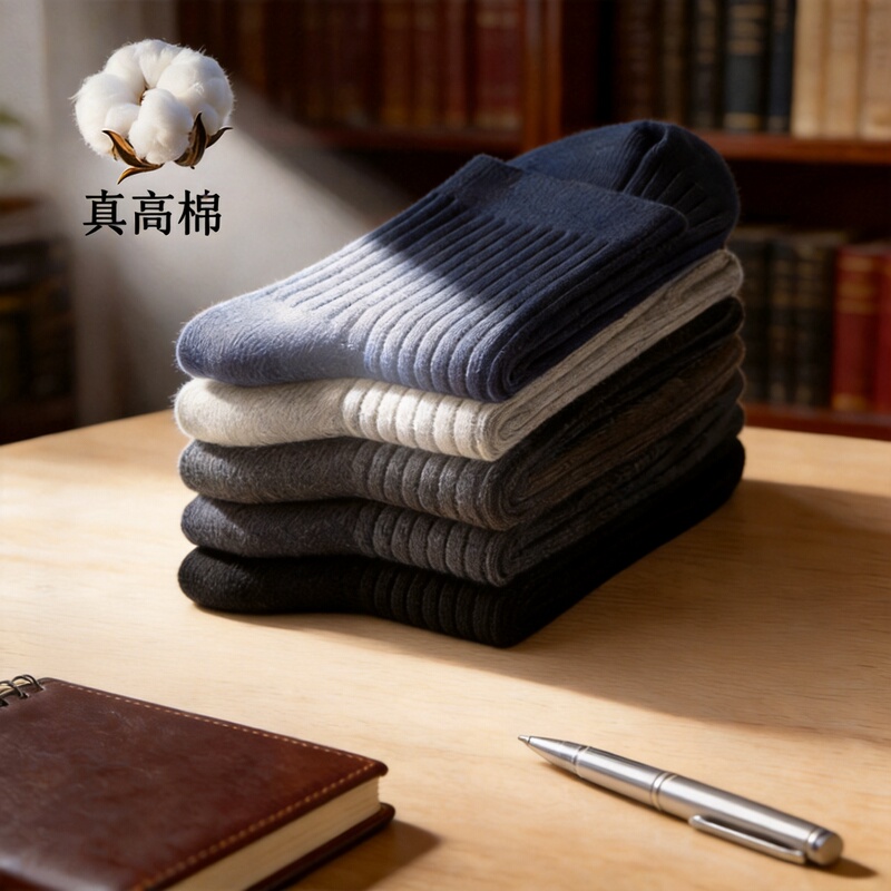 High-Quality Double-Needle Pure Cotton Socks for Men, Mid-Calf Men's Socks, Autumn and Winter Anti-Odor Men's Cotton Socks, Business Socks, Short Socks for Men