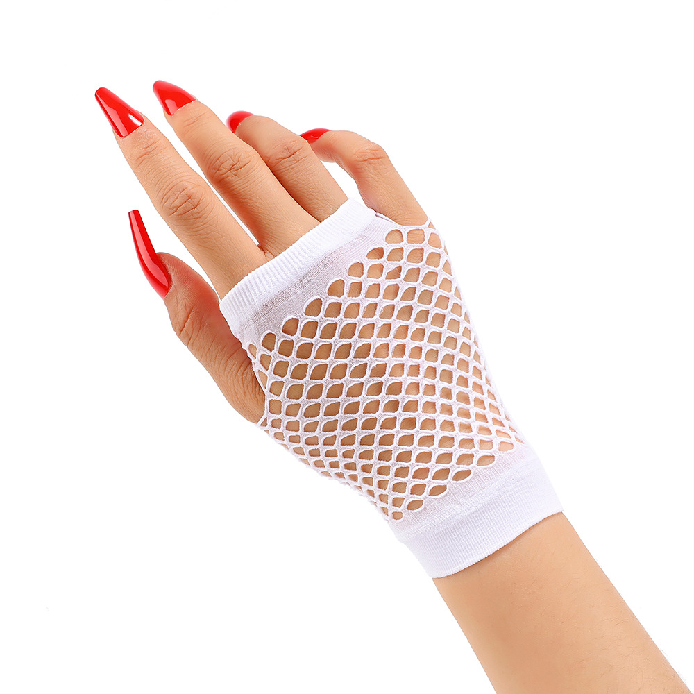 Guantes de red de pesca cortos, clubes nocturnos, guantes elásticos sexys multicolores, guantes de malla punk, guantes huecos de Halloween