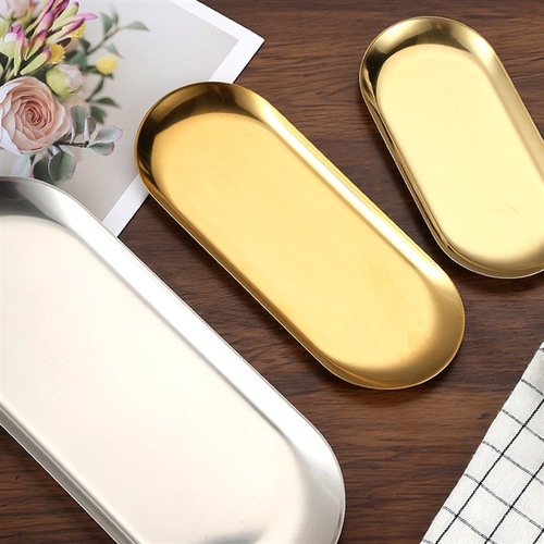 Dish Korean-style cuisine tableware snack pastries plate stainless steel barbecue plate flat plate dish glossy gold elliptical plate