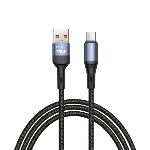 2 meters alloy fish wire braided 100W flash charging cable suitable for Xiaomi iPhone mobile phone charging cable data cable fast charging