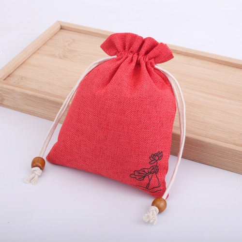 Factory direct supply of linen bundle bags, Wenwan Buddha beads bracelet jewelry packaging bags, lotus linen bags with customized LOGO