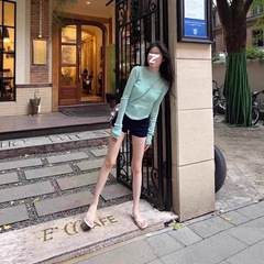 2025韩国春秋新款少女心薄荷绿内搭微透薄款针织衫长袖T恤女上衣