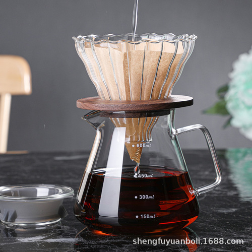 Supply of high borosilicate glass hand-brewed coffee pot hand-brewed set with wooden filter cup household glass coffee sharing pot