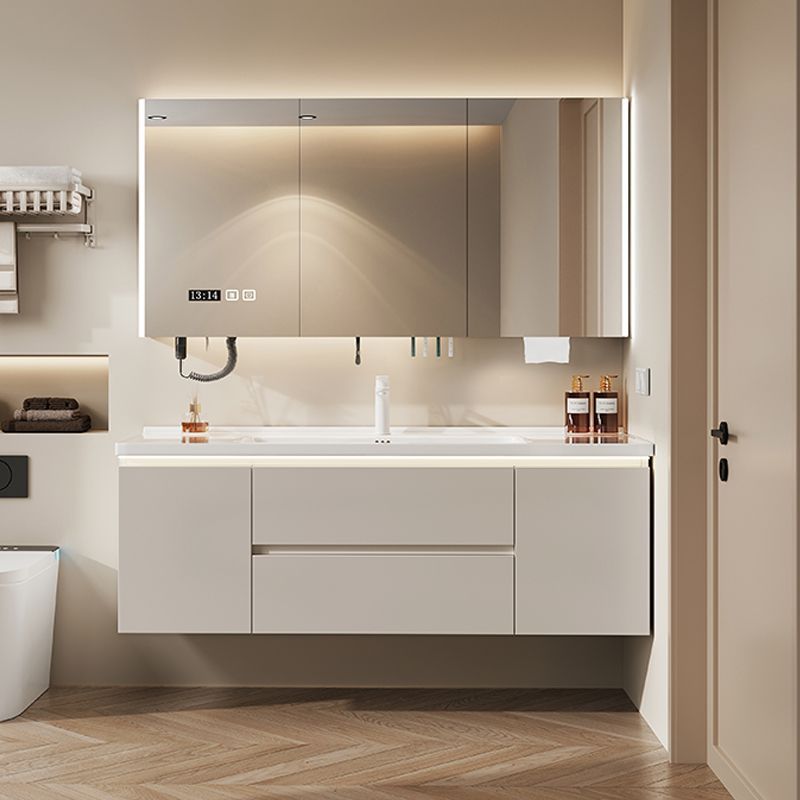 Simple Cream Smart Ceramic Integrated Bathroom Cabinet Modern Combination Bathroom Wash Basin Wash Basin