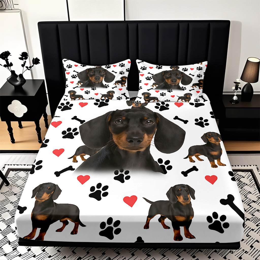 TEMU / JIT comercio exterior transfronterizo textil doméstico lindo perro 3D impresión digital cama cama cama cama kit de cama de cama vendida directa fábrica