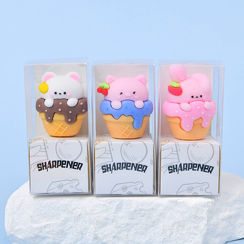 Bebés creativo helado animal dibujos animados estudiantes bolígrafo afilador lápiz cuchillo de lápiz estudiantes de primaria y secundaria papelería mayorista