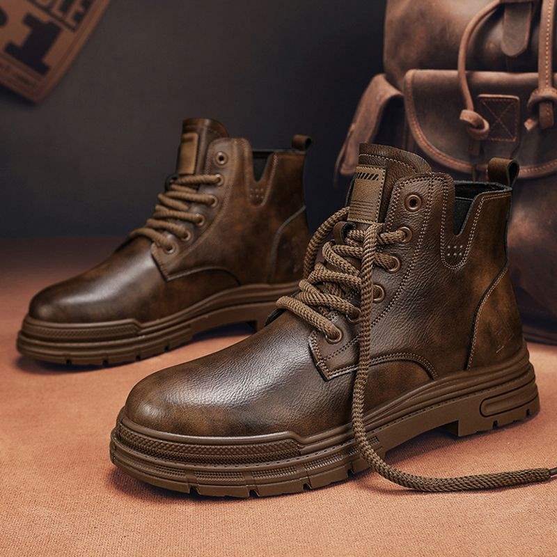 Boots Men's 2025 New Winter British Retro High-Top Motorcycle Boots Versatile Inner Heightening Work Boots