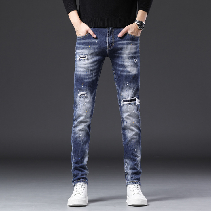 Jean Joker élastique pour hommes, nouvelle marque de mode européenne et américaine, trou givré, dégradé de couleurs, tendance droite, 2022_voghion.com
