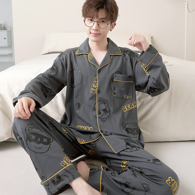 Add fertilizer to increase men's pajamas imitation cotton long sleeve spring and autumn teenagers summer days boys 280kg home clothes sleep